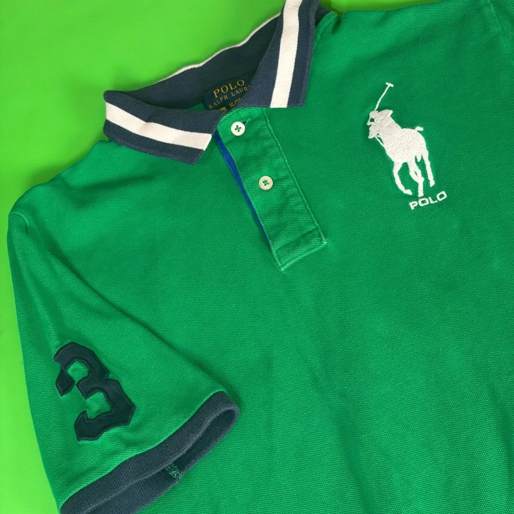 Ralph Lauren Big Pony Polo Boys XL 18-20 Custom Fit Mesh Sleeve Graphic Shirt